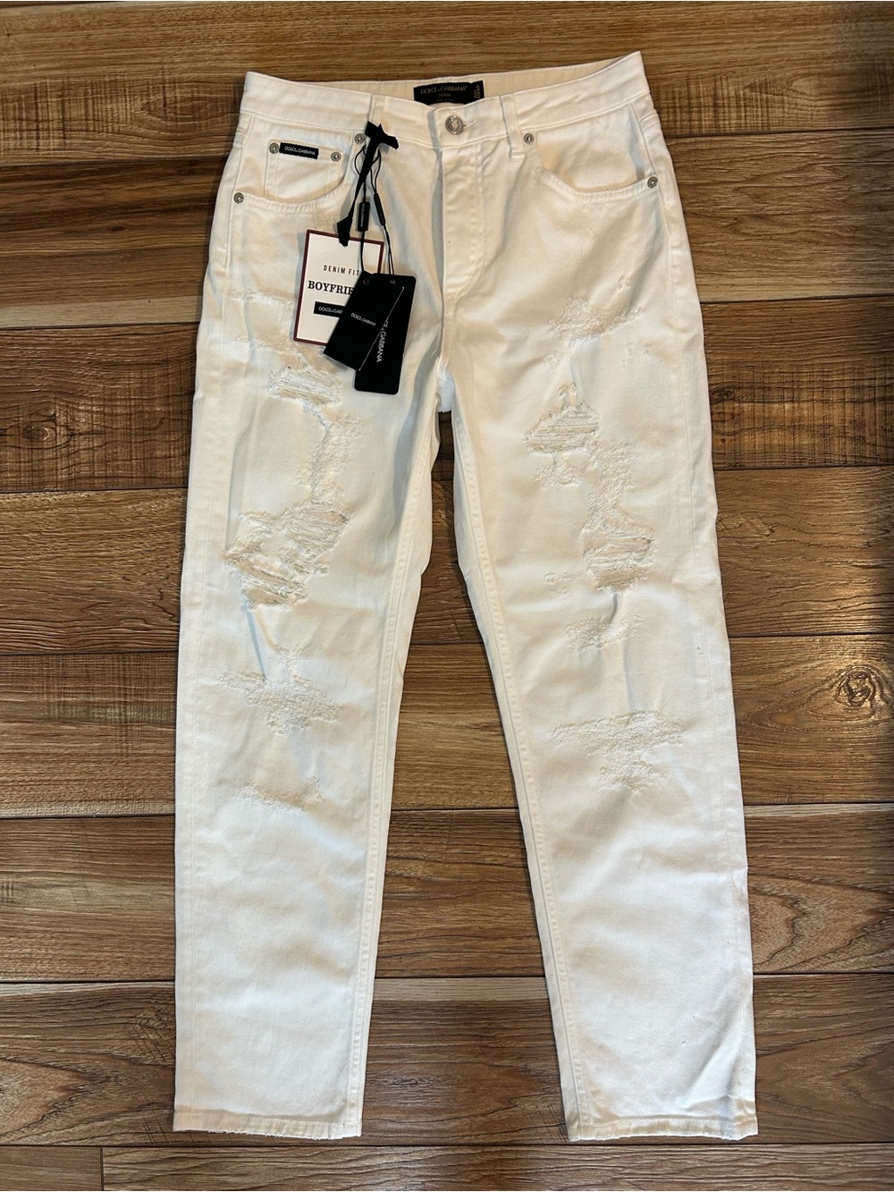 Dolce & Gabbana Boyfriend Jeans White Distressed Denim Women's 42 New With Tags